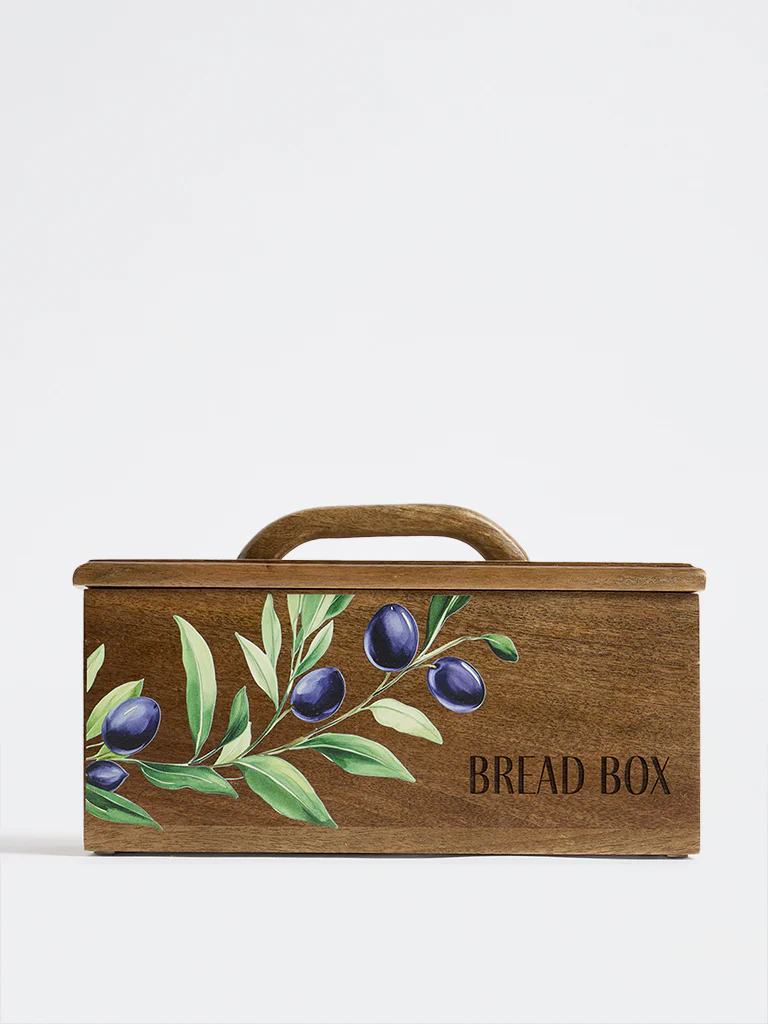 Westside Home Brown Foliage Design Wooden Bread Box