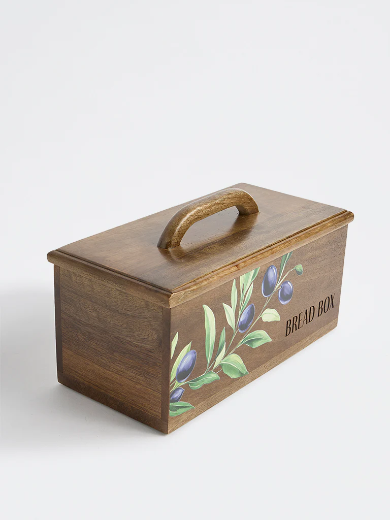 Westside Home Brown Foliage Design Wooden Bread Box - Image 2