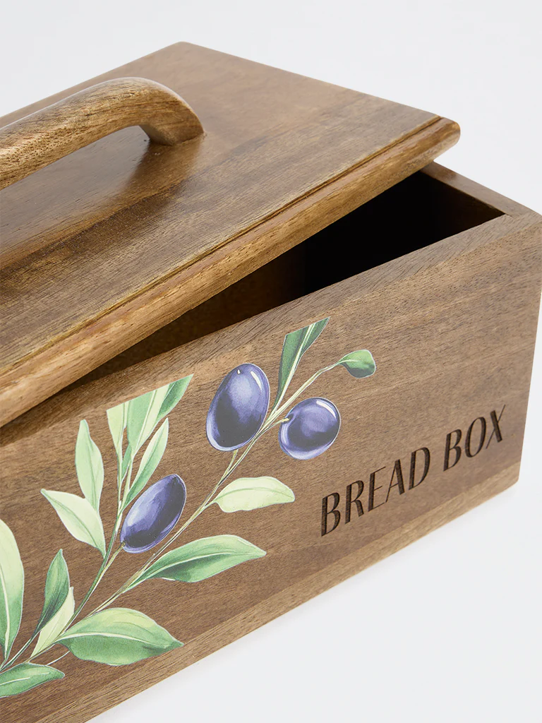 Westside Home Brown Foliage Design Wooden Bread Box - Image 3