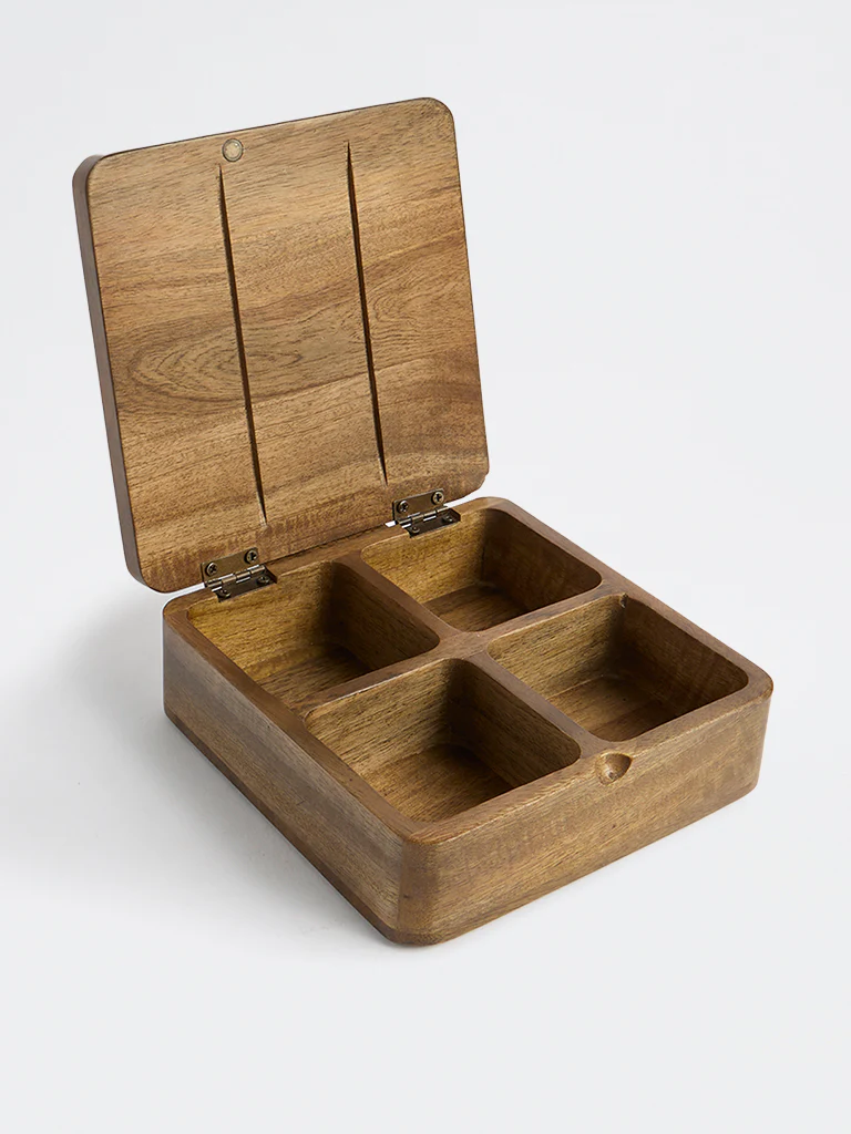 Westside Home Brown Foliage Design Wooden Nut Box - Image 2