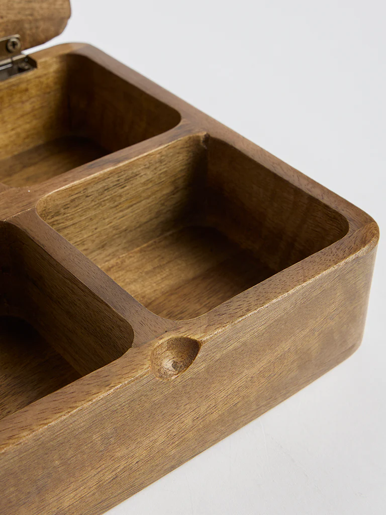 Westside Home Brown Foliage Design Wooden Nut Box - Image 3