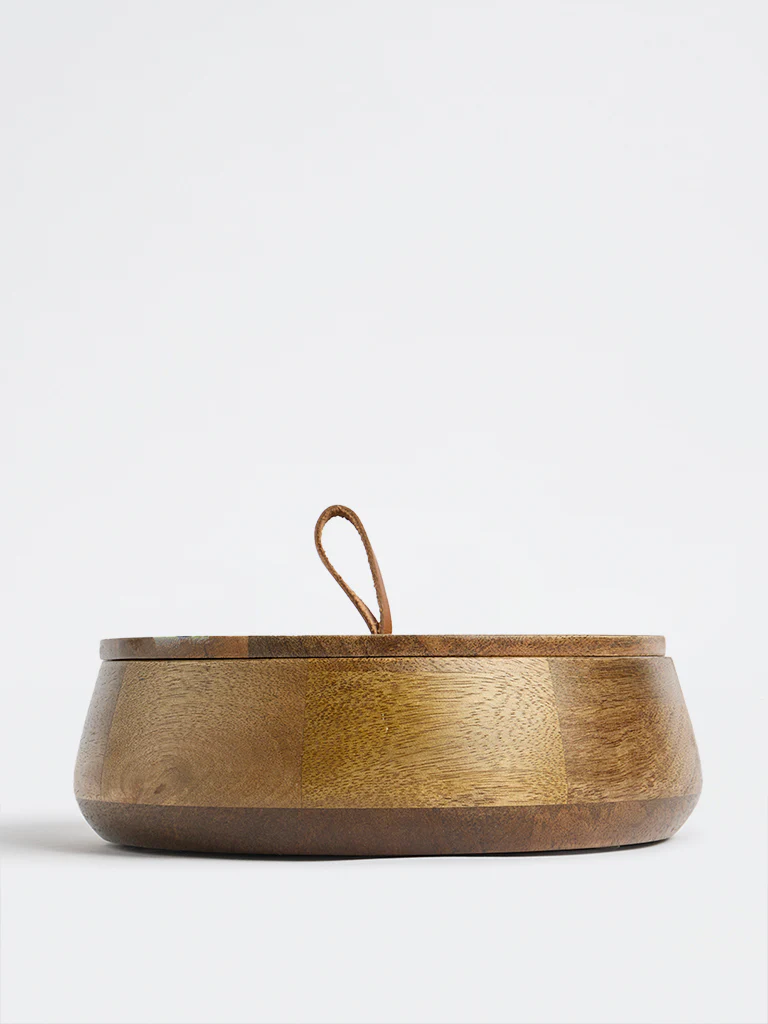 Westside Home Brown Foliage Design Wooden Roti Box