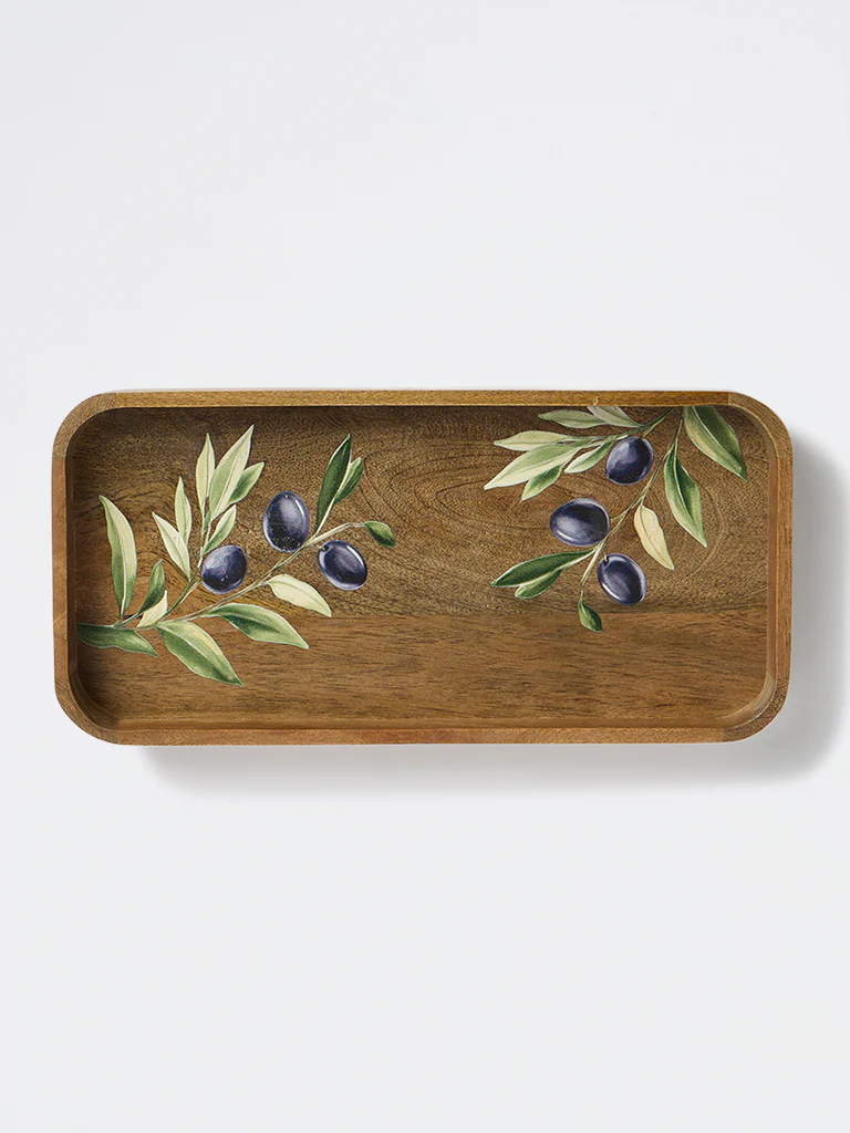 Westside Home Brown Foliage Design Wooden Serving Tray