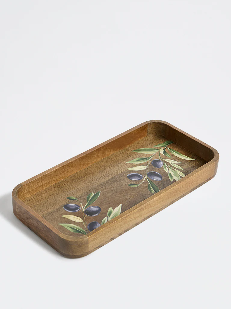 Westside Home Brown Foliage Design Wooden Serving Tray - Image 2