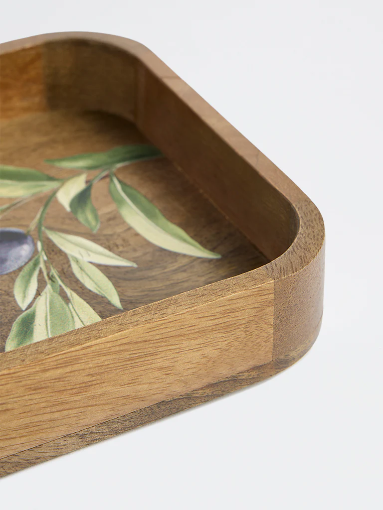 Westside Home Brown Foliage Design Wooden Serving Tray - Image 3