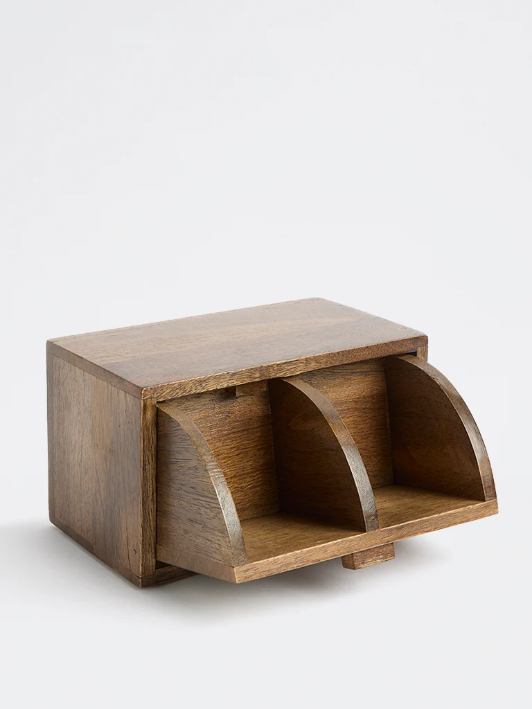 Westside Home Brown Foliage Design Wooden Tea Box - Image 2