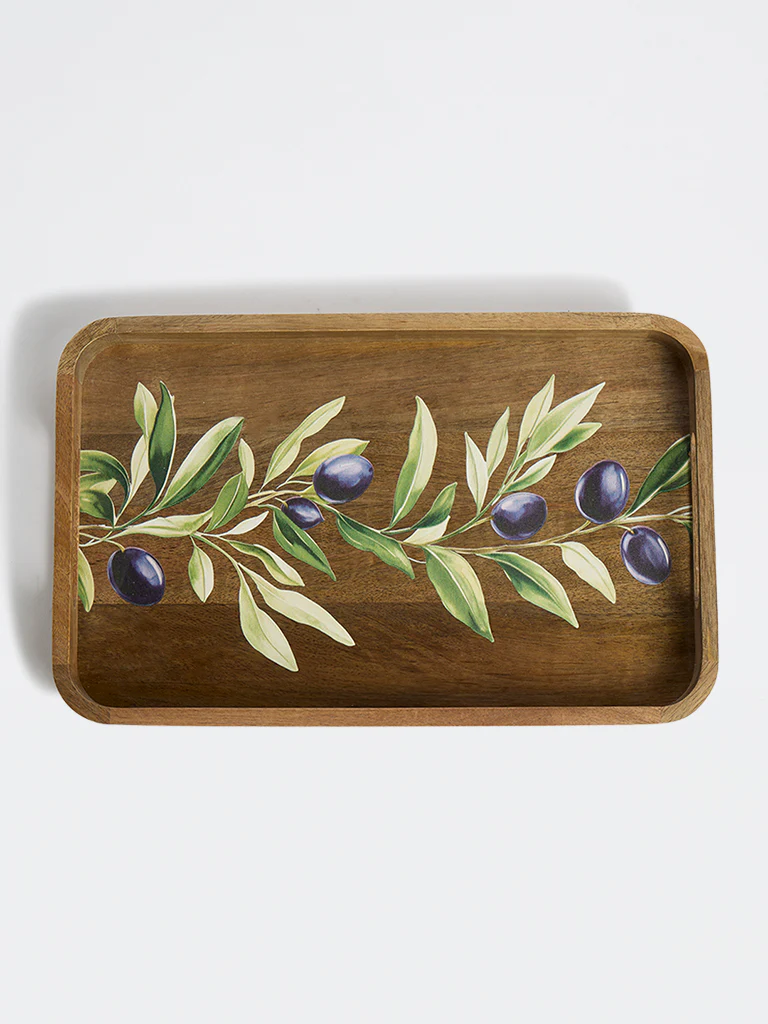 Westside Home Brown Foliage Printed Wooden Serving Tray
