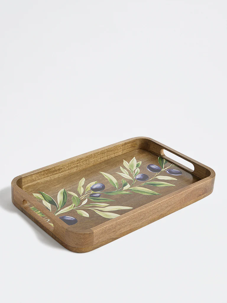 Westside Home Brown Foliage Printed Wooden Serving Tray - Image 2