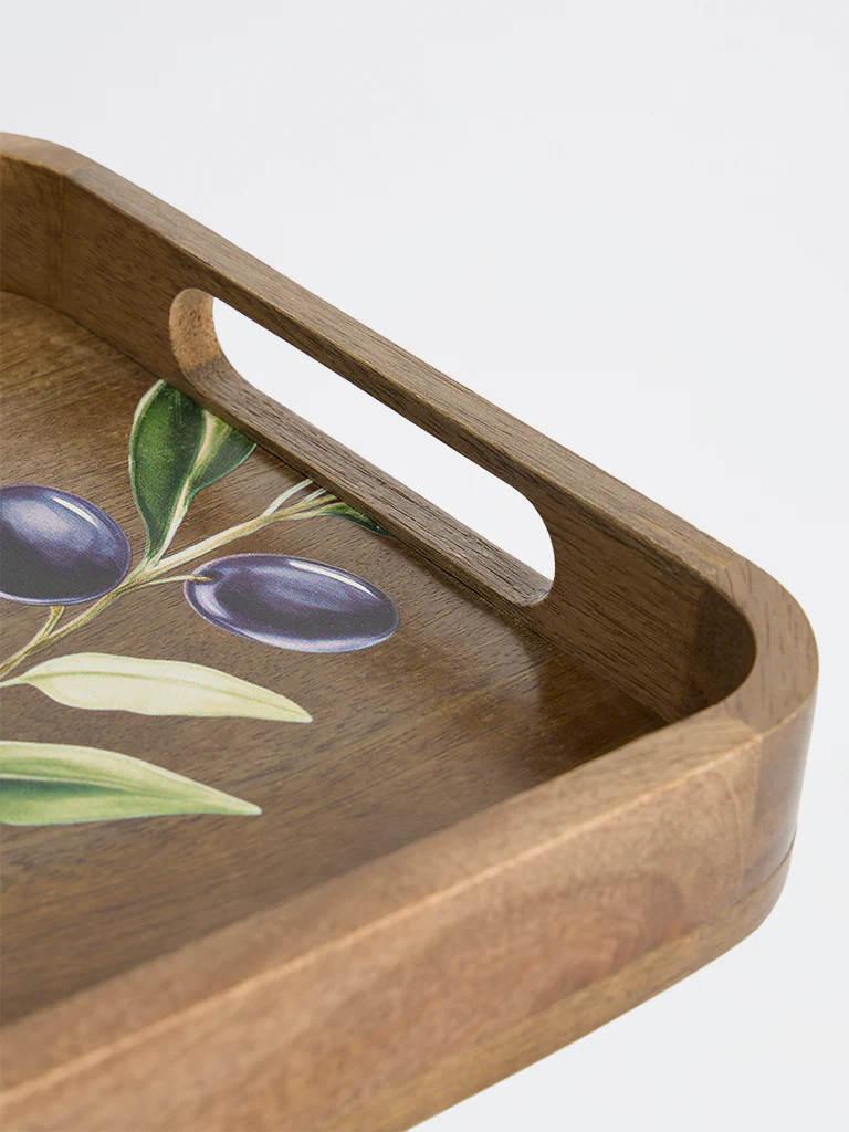 Westside Home Brown Foliage Printed Wooden Serving Tray - Image 3