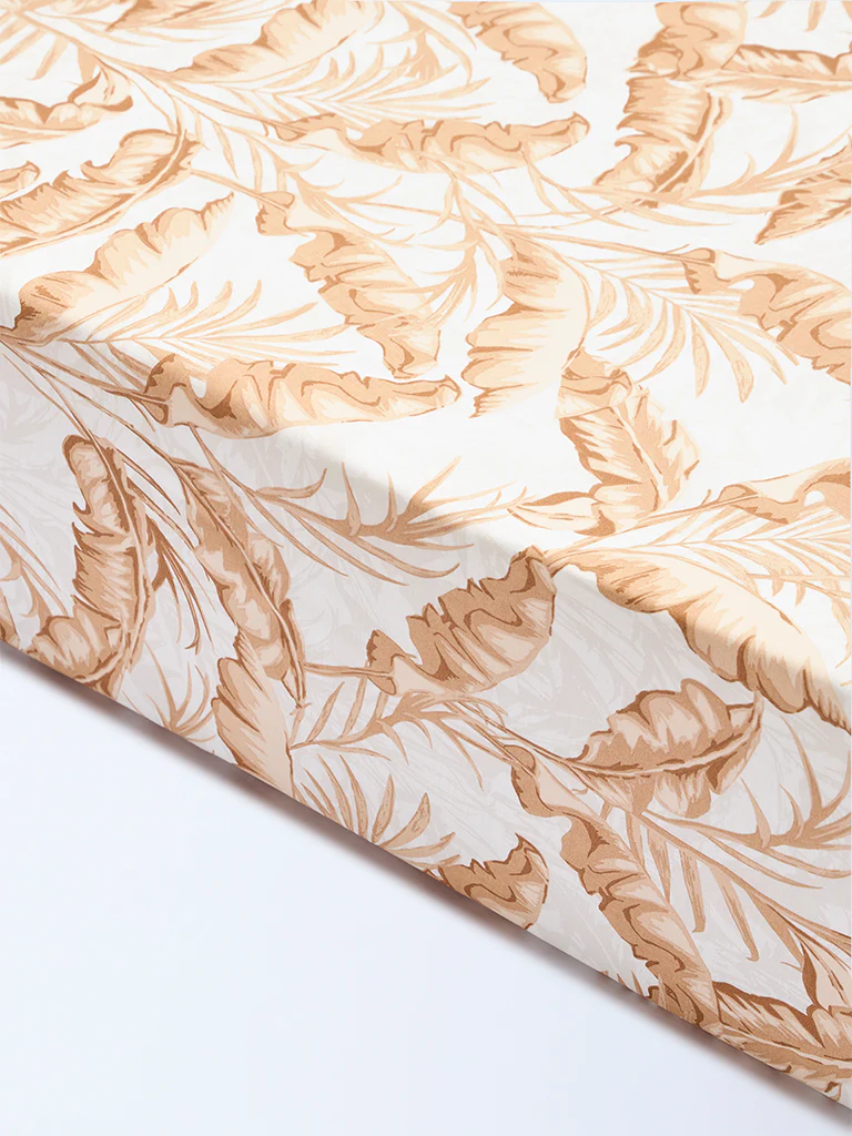 Westside Home Brown Leaf Printed King Bed Sheet Set - Image 2