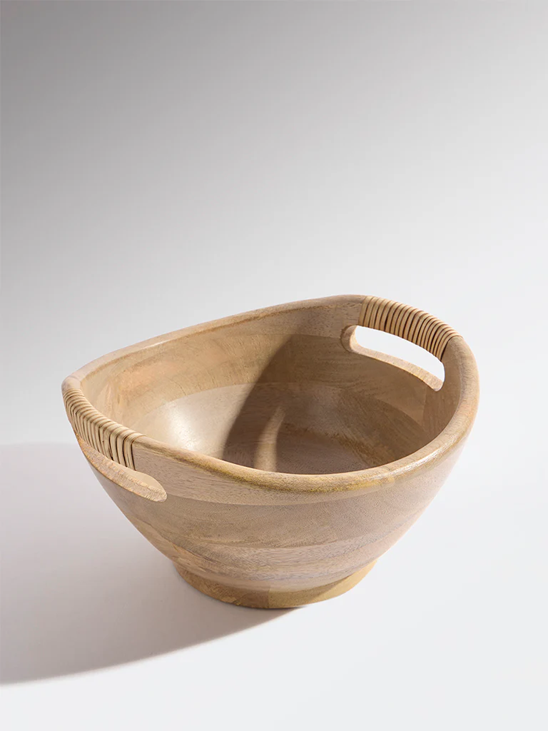 Westside Home Brown Rattan Wooden Bowl - Image 2