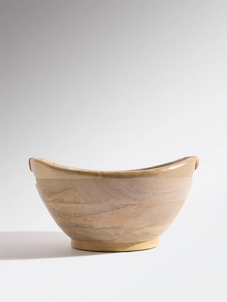Westside Home Brown Rattan Wooden Bowl - Image 3