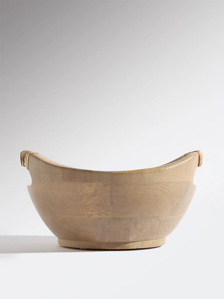Westside Home Brown Rattan Wooden Bowl - Small - Image 2