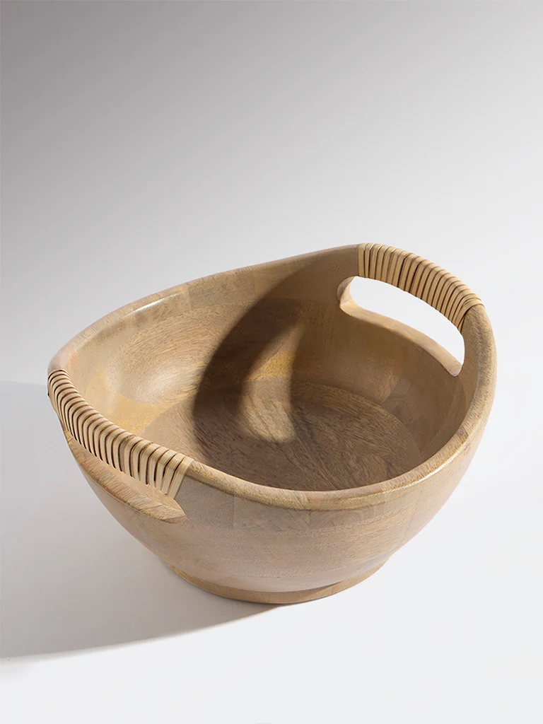 Westside Home Brown Rattan Wooden Bowl - Small - Image 3