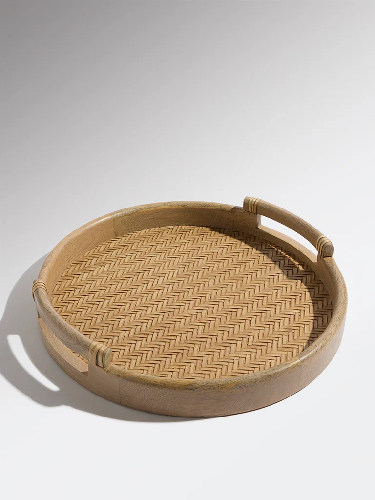 Westside Home Brown Rattan Wooden Tray - Small - Image 3