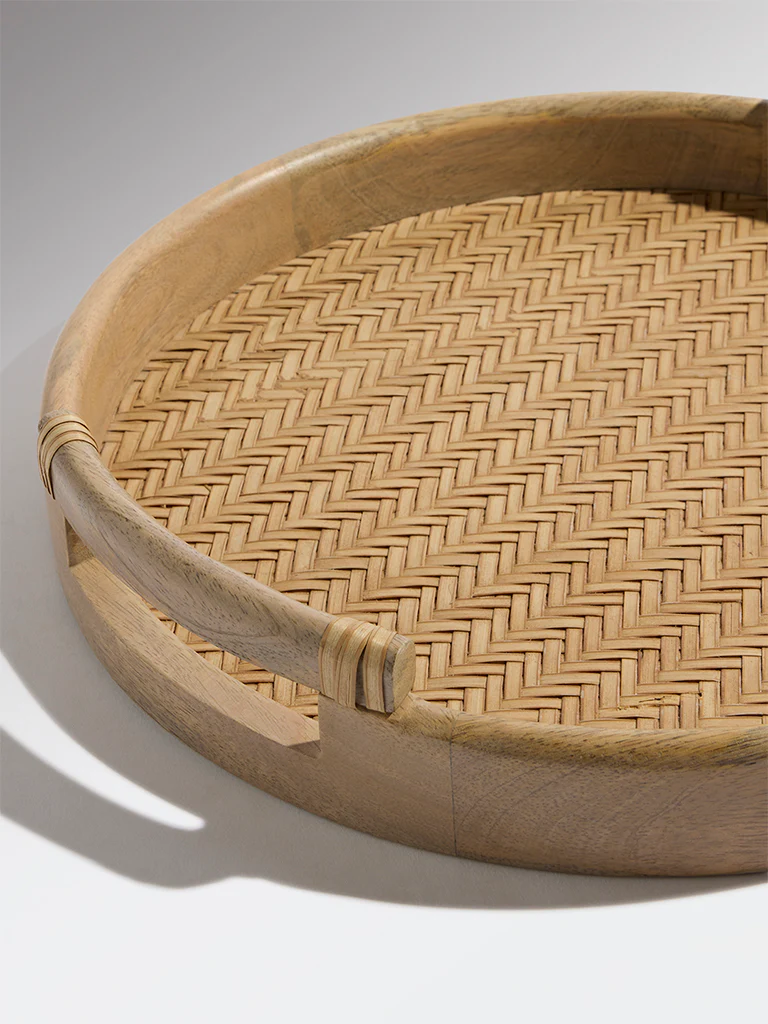 Westside Home Brown Rattan Wooden Tray - Small - Image 4