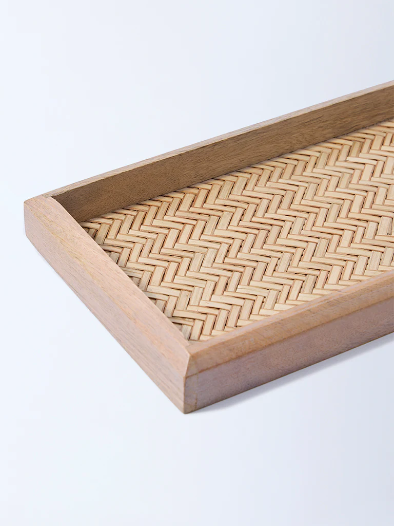 Westside Home Brown Rattan Woven Wooden Serving Tray - Image 3