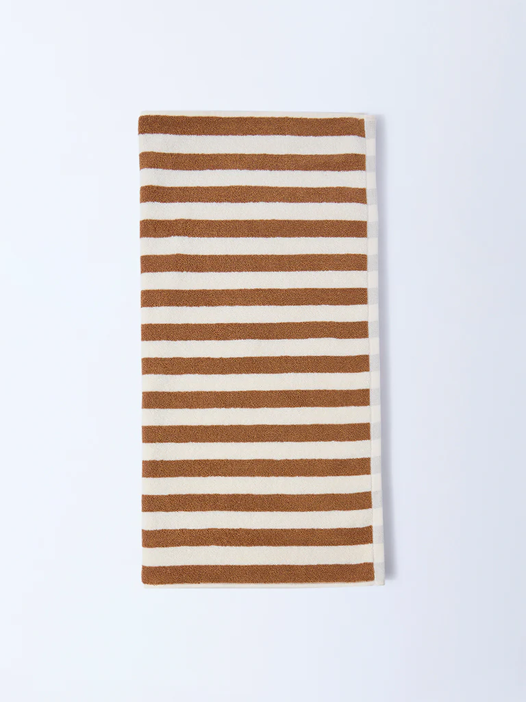 Westside Home Brown Stripe Patterned Bath Towel