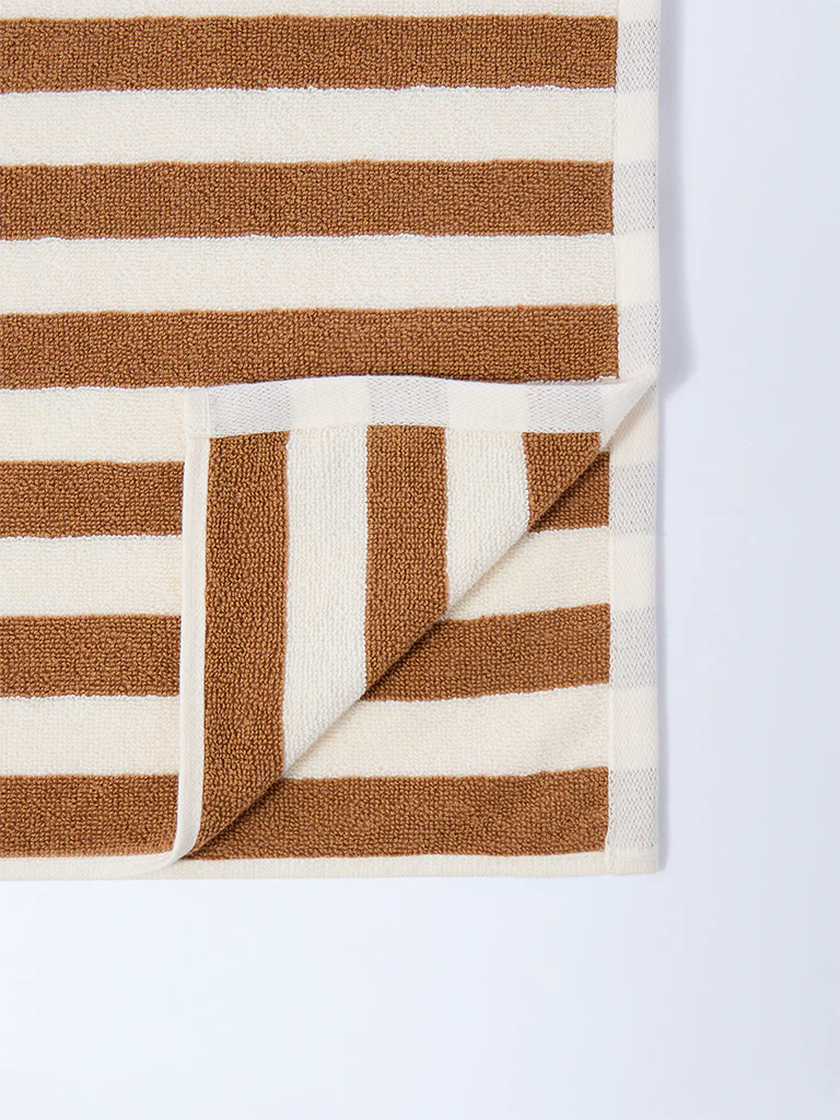 Westside Home Brown Stripe Patterned Hand Towel - Image 3