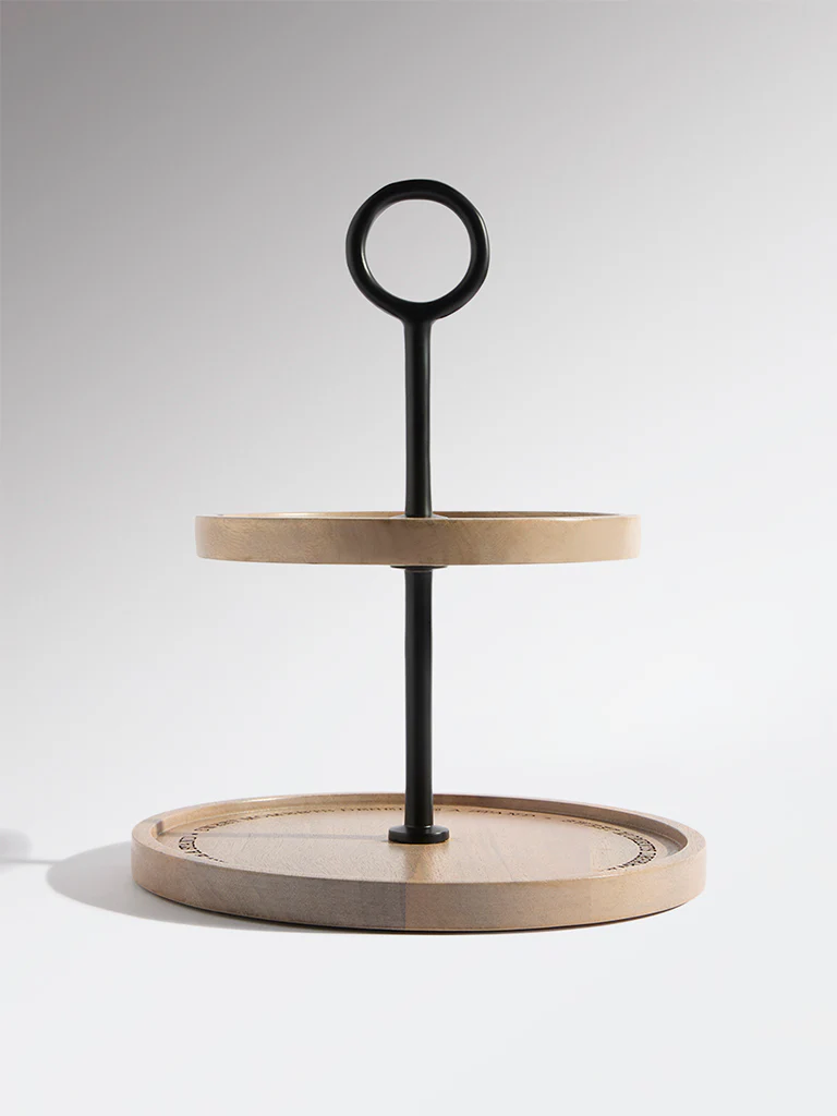 Westside Home Brown Two-Tiered Wooden Cake Stand - Image 2