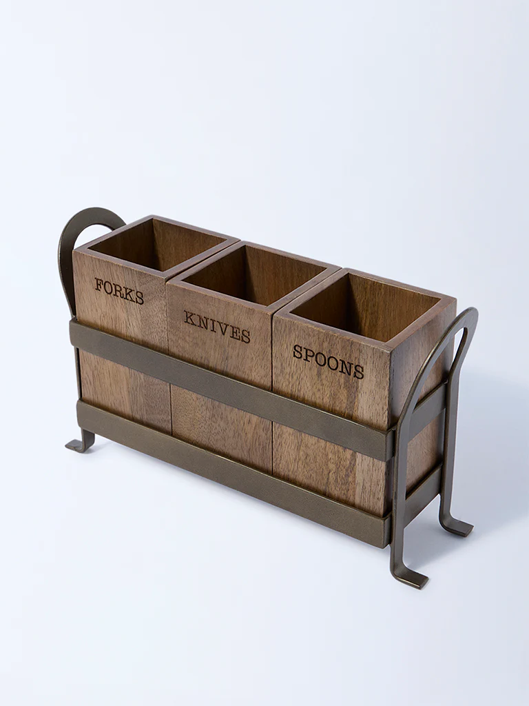 Westside Home Brown Wooden Caddy with Metal Stand - Image 2