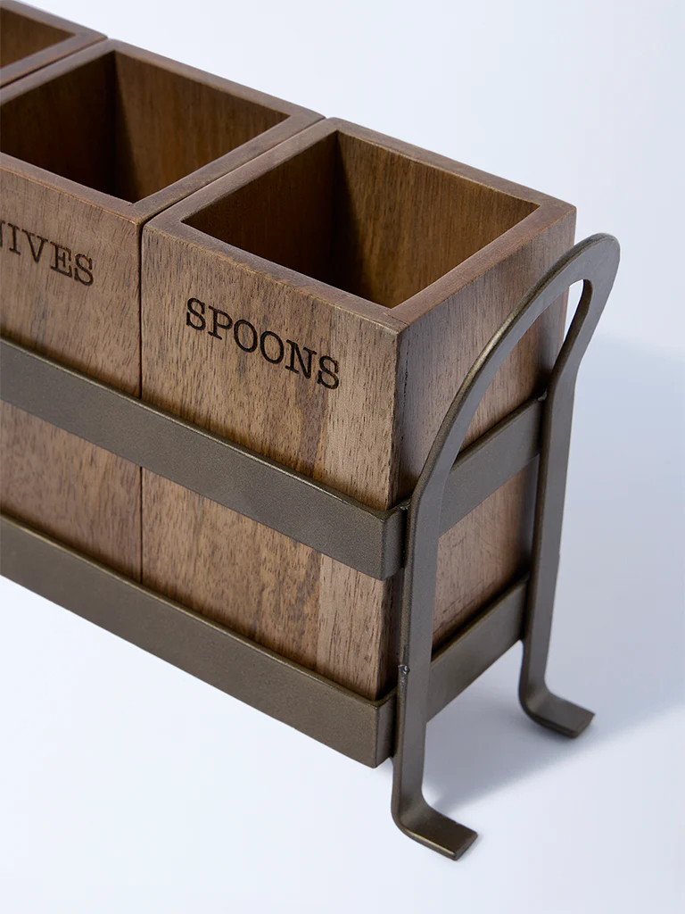 Westside Home Brown Wooden Caddy with Metal Stand - Image 3