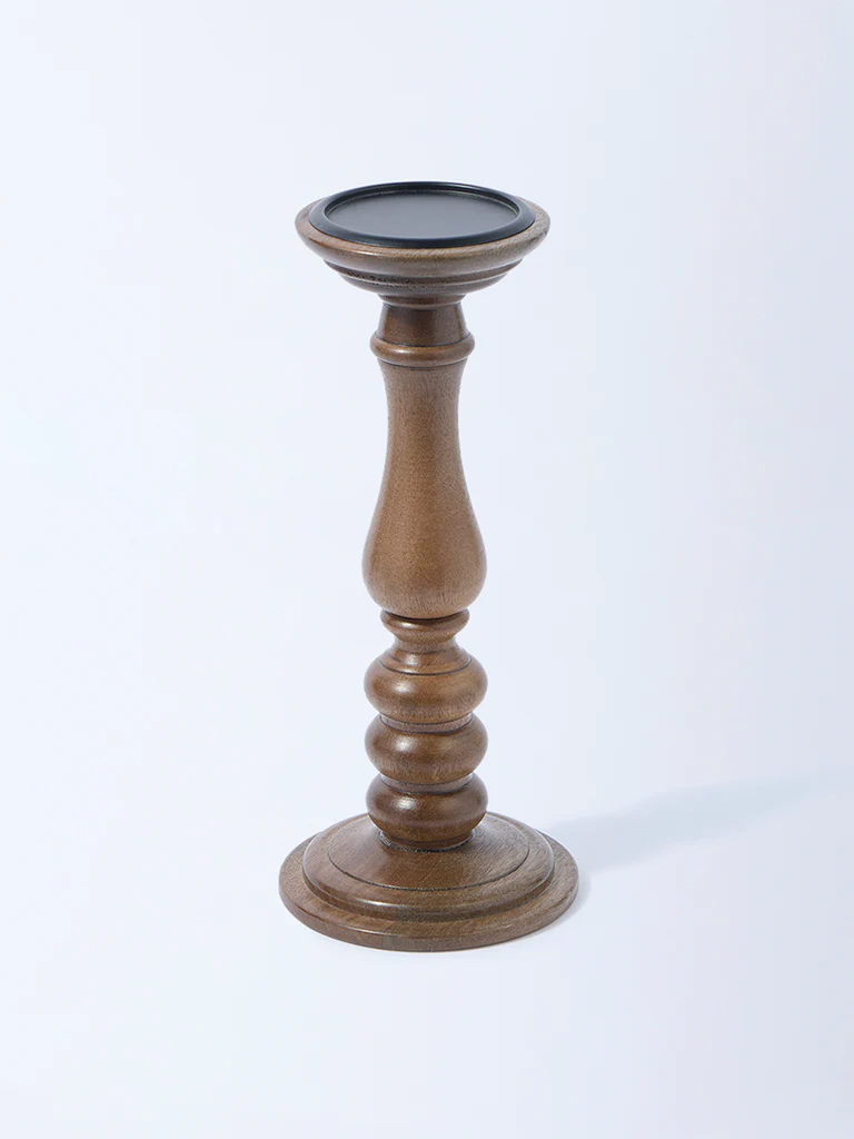 Westside Home Brown Wooden Candle Holder - Image 2