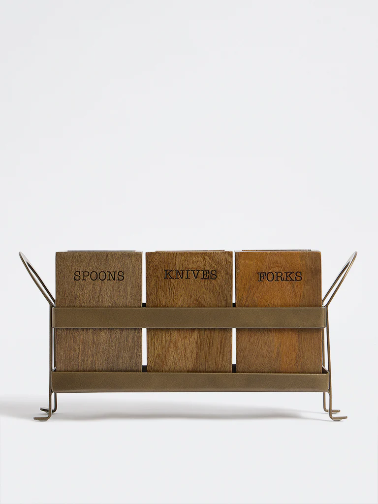 Westside Home Brown Wooden Containers with Metal Caddy