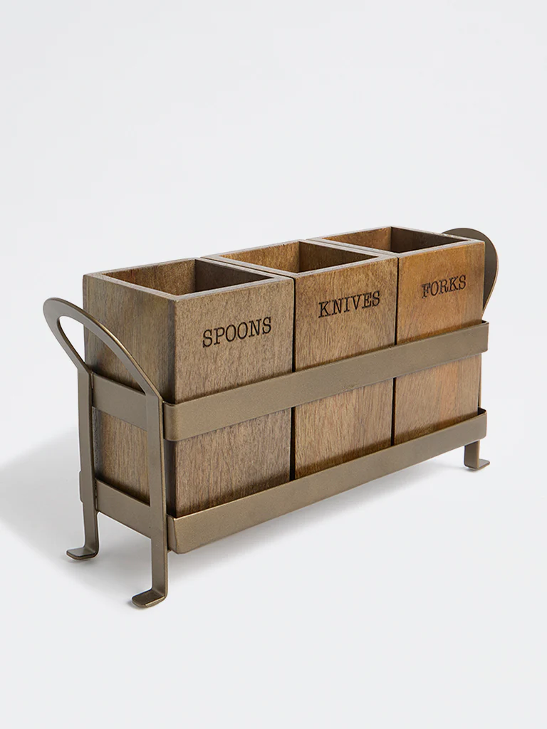 Westside Home Brown Wooden Containers with Metal Caddy - Image 2