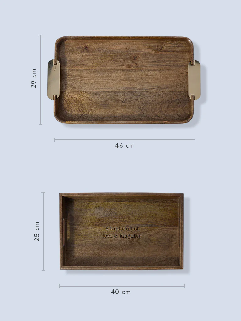 Westside Home Brown Wooden Tray with Metal Handles - Image 4