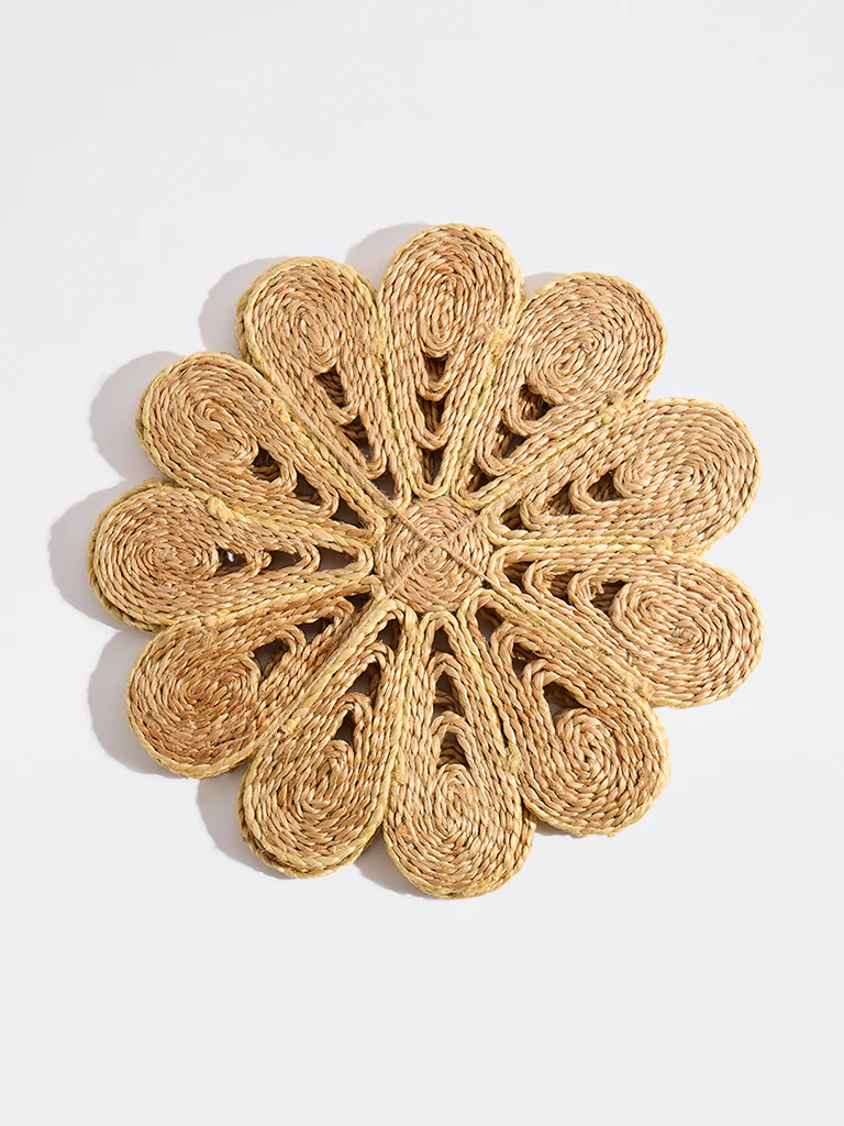 Westside Home Brown Woven-Textured Daisy Placemats (Set of 2)