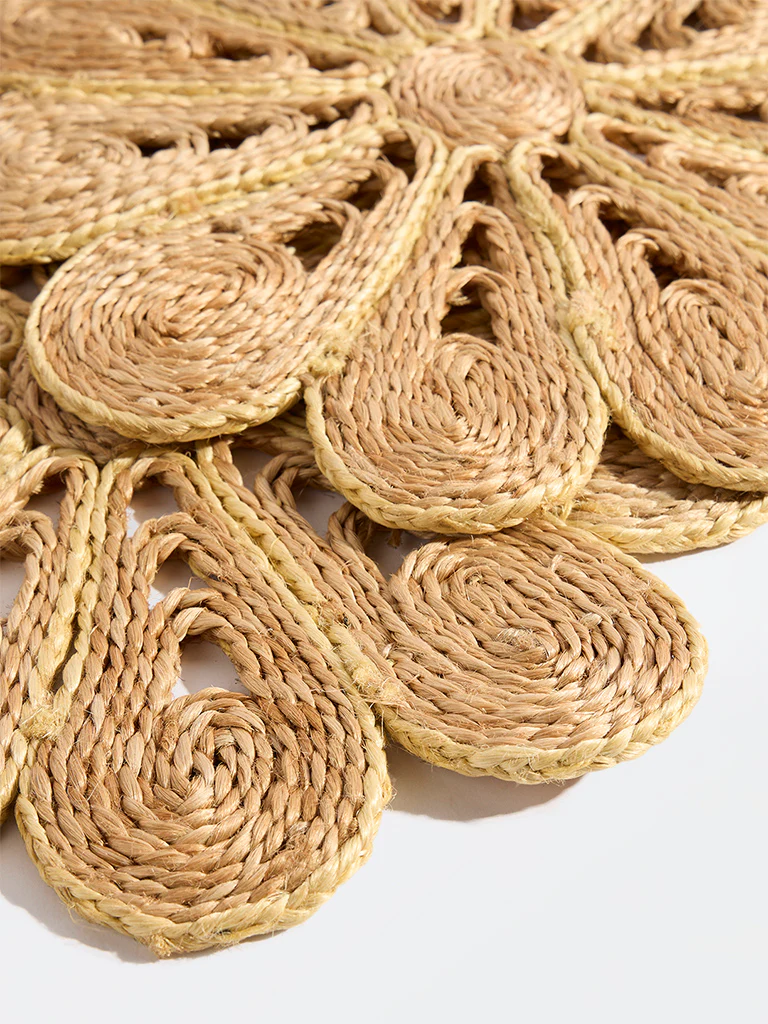 Westside Home Brown Woven-Textured Daisy Placemats (Set of 2) - Image 3
