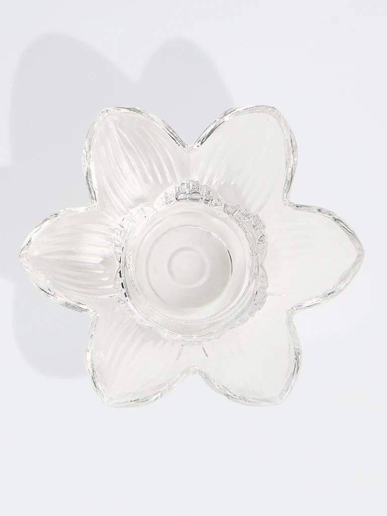 Westside Home Clear Glass Flower Tealight Candle Holder - Image 2