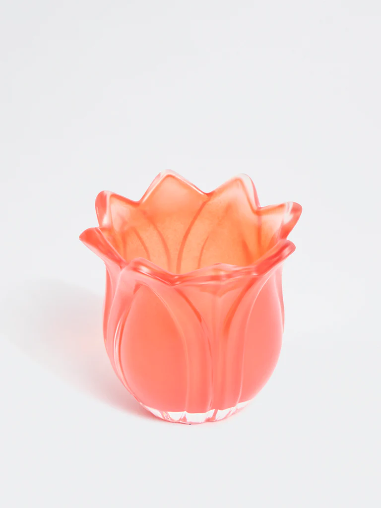 Westside Home Coral Glass Lotus Tealight Candle Holder - Image 2