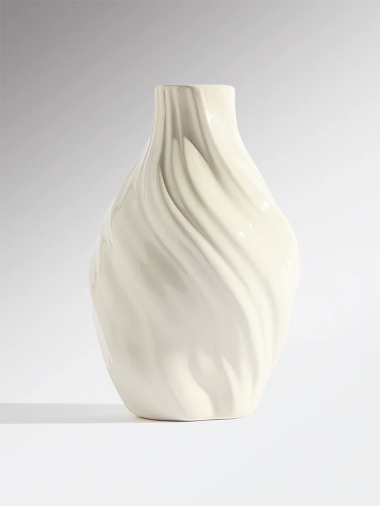 Westside Home Cream Ceramic Twist Vase