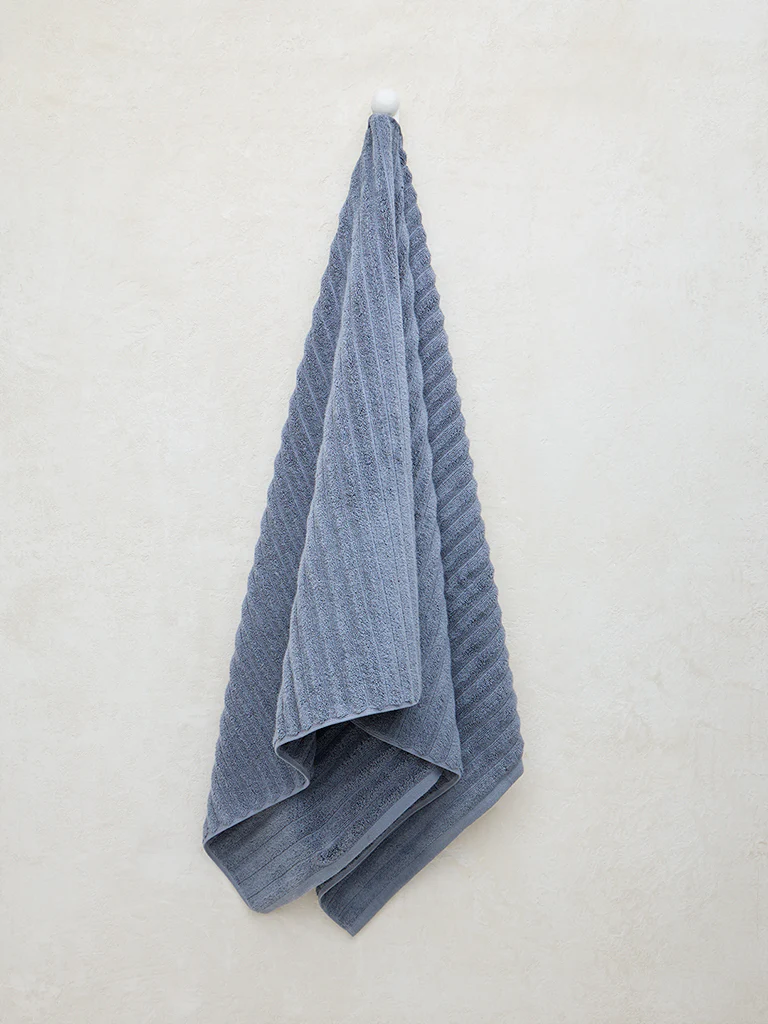 Westside Home Dark Blue Self-Striped Bath Towel - Image 2
