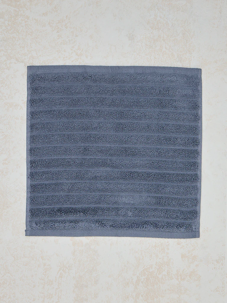 Westside Home Dark Blue Self-Striped Face Towel (Set of 2) - Image 2