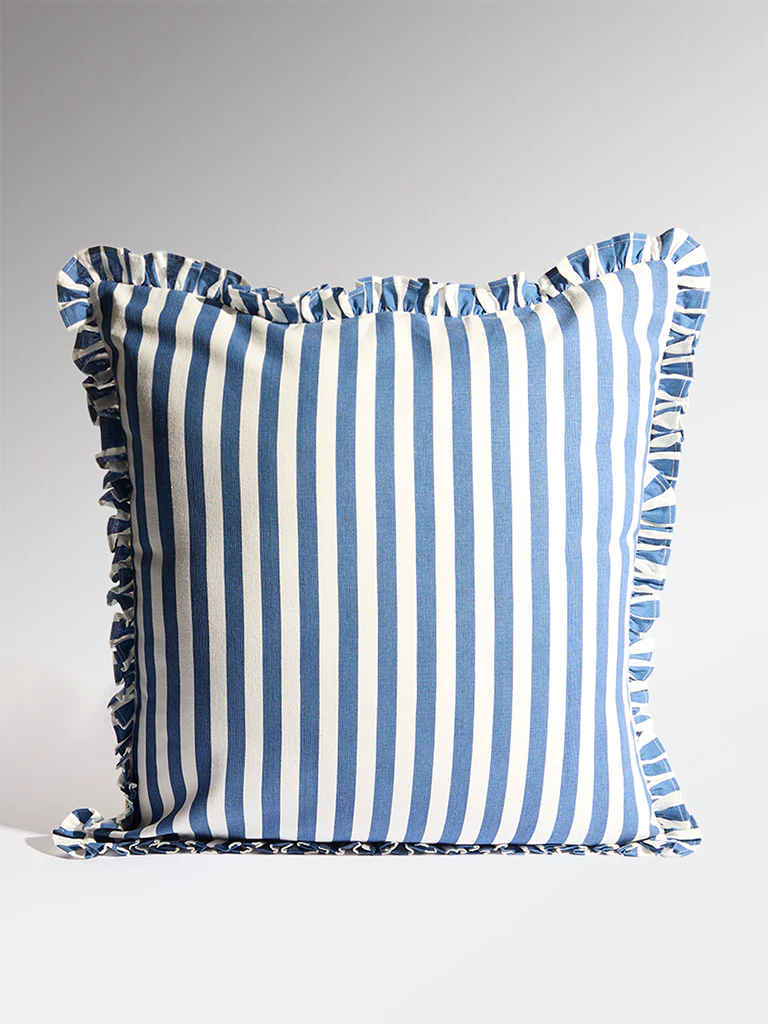 Westside Home Dark Blue Stripe Pattern Cushion Cover - Image 2