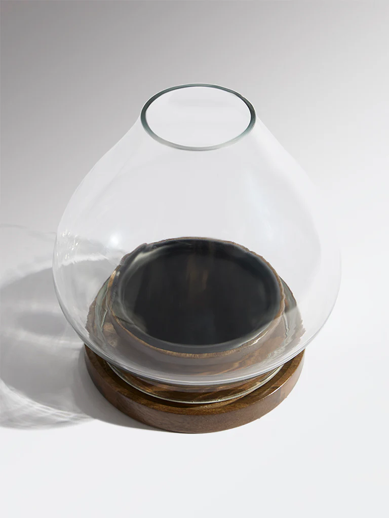 Westside Home Dark Brown Hurricane Wooden Candle Holder - Image 3