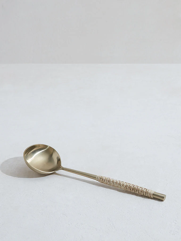 Westside Home Dull Gold Serving Spoon with Rattan - Image 2