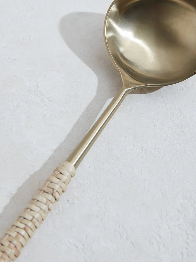 Westside Home Dull Gold Serving Spoon with Rattan - Image 3