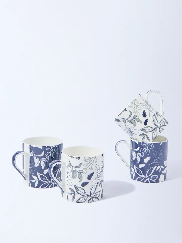 Westside Home Dusty Blue Botanical Printed Mugs (Set of 4) - Image 2