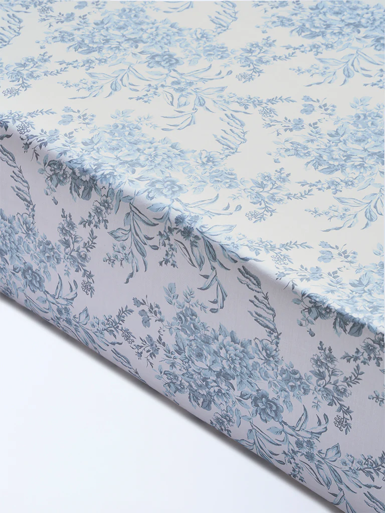 Westside Home Dusty Blue Floral Design King Bed Sheet Set - Image 2