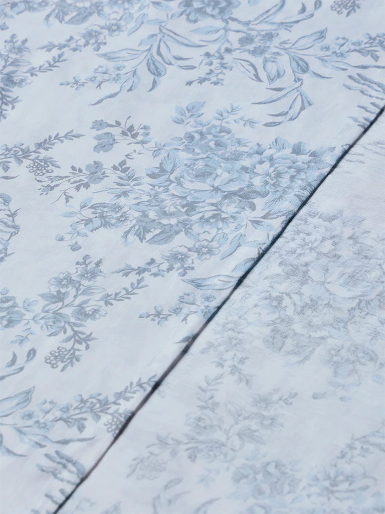 Westside Home Dusty Blue Floral Design King Bed Sheet Set - Image 3