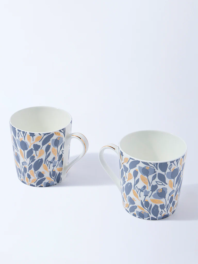 Westside Home Dusty Blue Floral Devonia Mugs (Set of 2) - Image 2