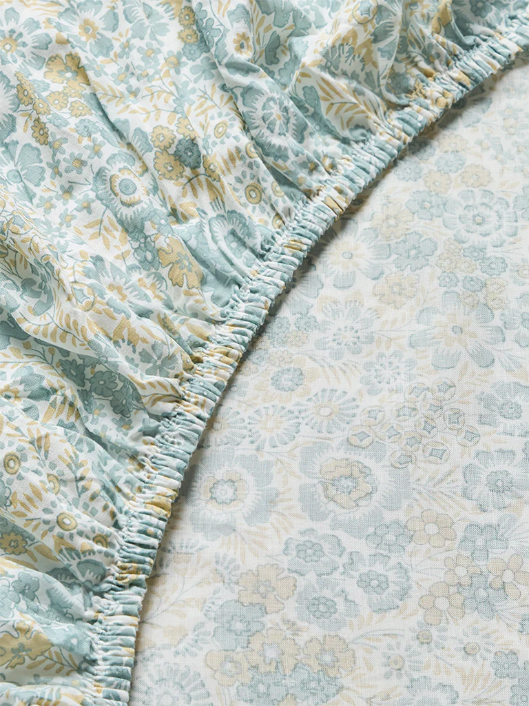 Westside Home Dusty Blue Floral Printed Queen Bed Sheet Set - Image 3