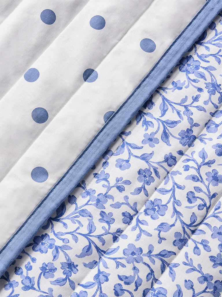 Westside Home Dusty Blue Floral Reversible Quilted Queen Bed Comforter - Image 3