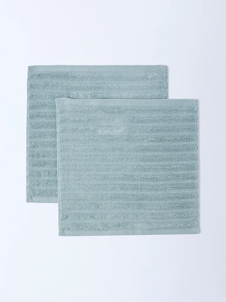 Westside Home Dusty Blue Self-Striped Face Towel (Set of 2)