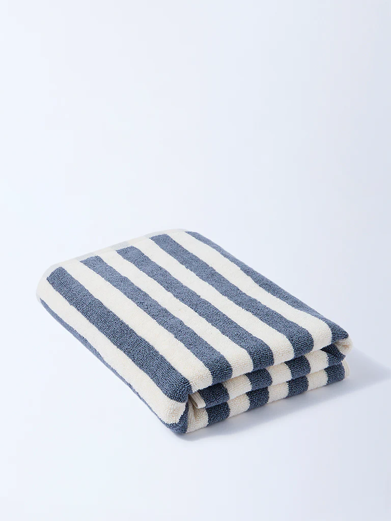 Westside Home Dusty Blue Stripe Pattern Bath Towel - Image 2
