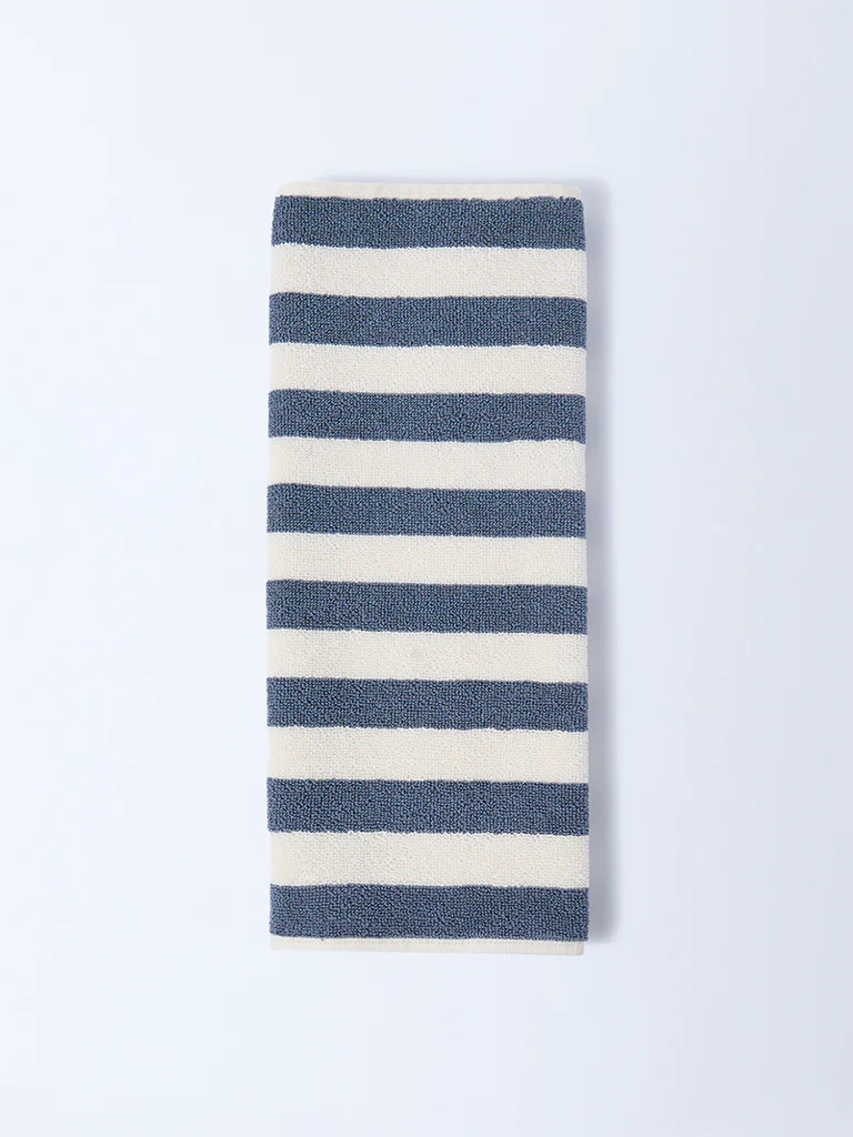 Westside Home Dusty Blue Stripe Pattern Hand Towel